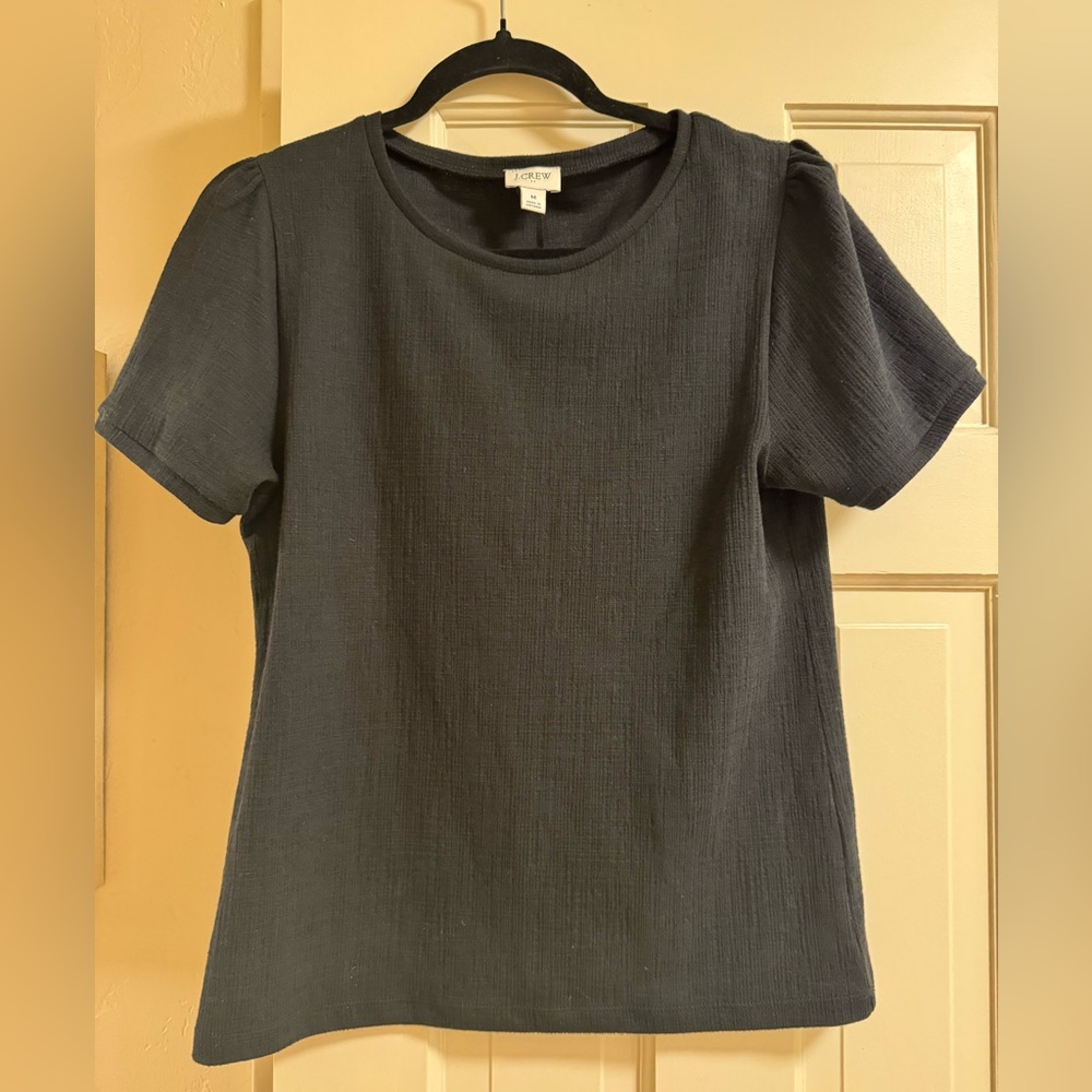 J Crew black ruched sleeve top